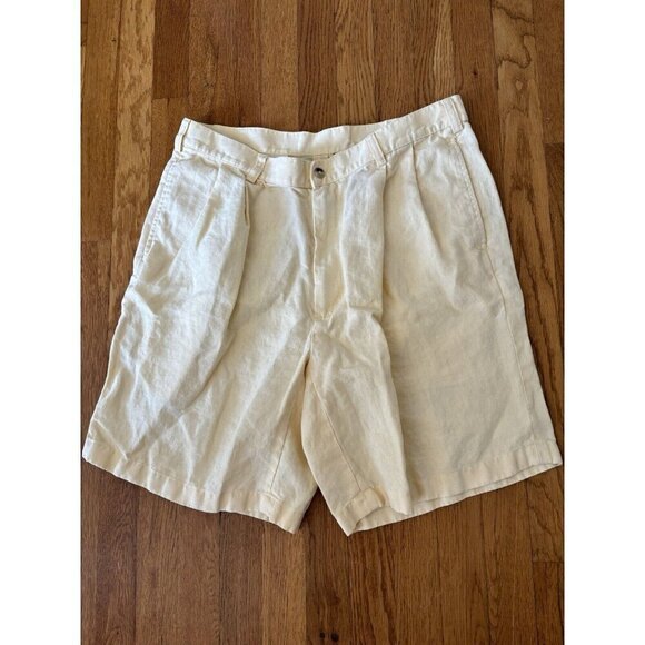 Jos A Bank Mens Size 36 Yellow Linen Shorts Pleated 8" Inseam - Picture 1 of 4